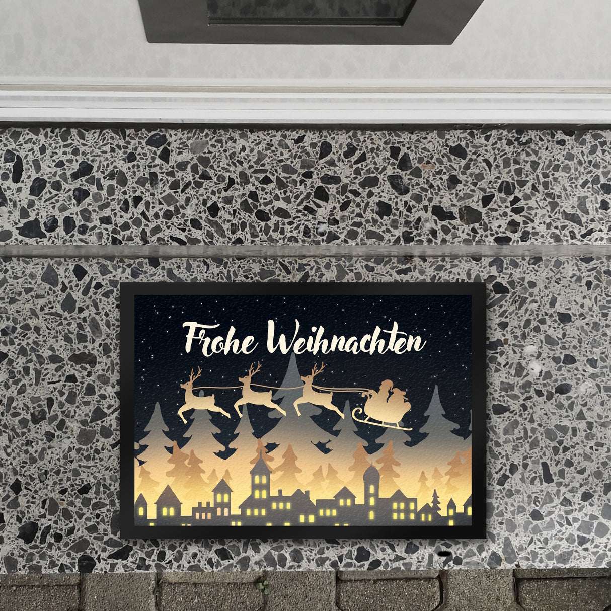 Frohe Weihnachten Skyline Fußmatte