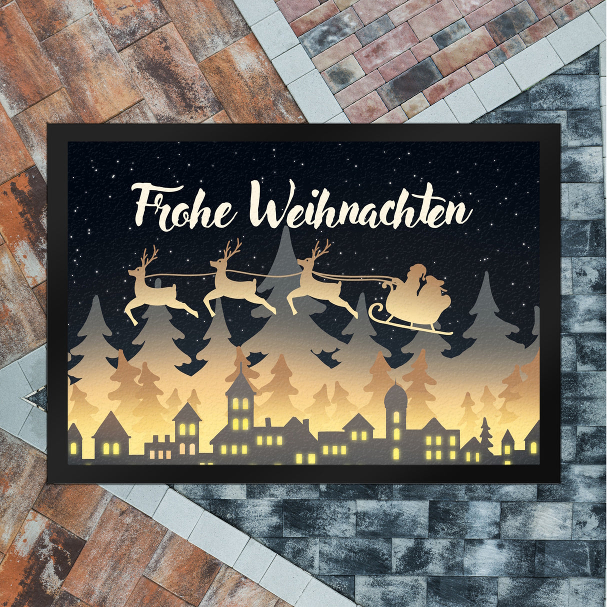 Frohe Weihnachten Skyline Fußmatte