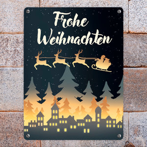 Frohe Weihnachten Skyline Metallschild