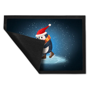 Pinguin mit Weihnachtsmütze und Schlittschuhen Fußmatte