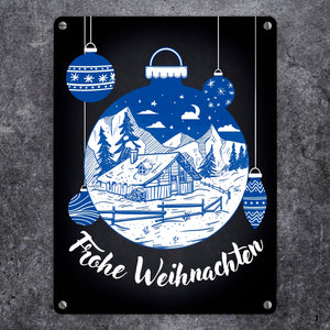 Frohe Weihnachten Metallschild mit Weihnachtskugeln