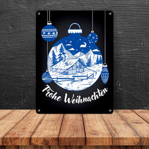 Frohe Weihnachten Metallschild mit Weihnachtskugeln