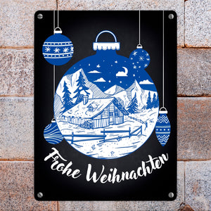 Frohe Weihnachten Metallschild mit Weihnachtskugeln