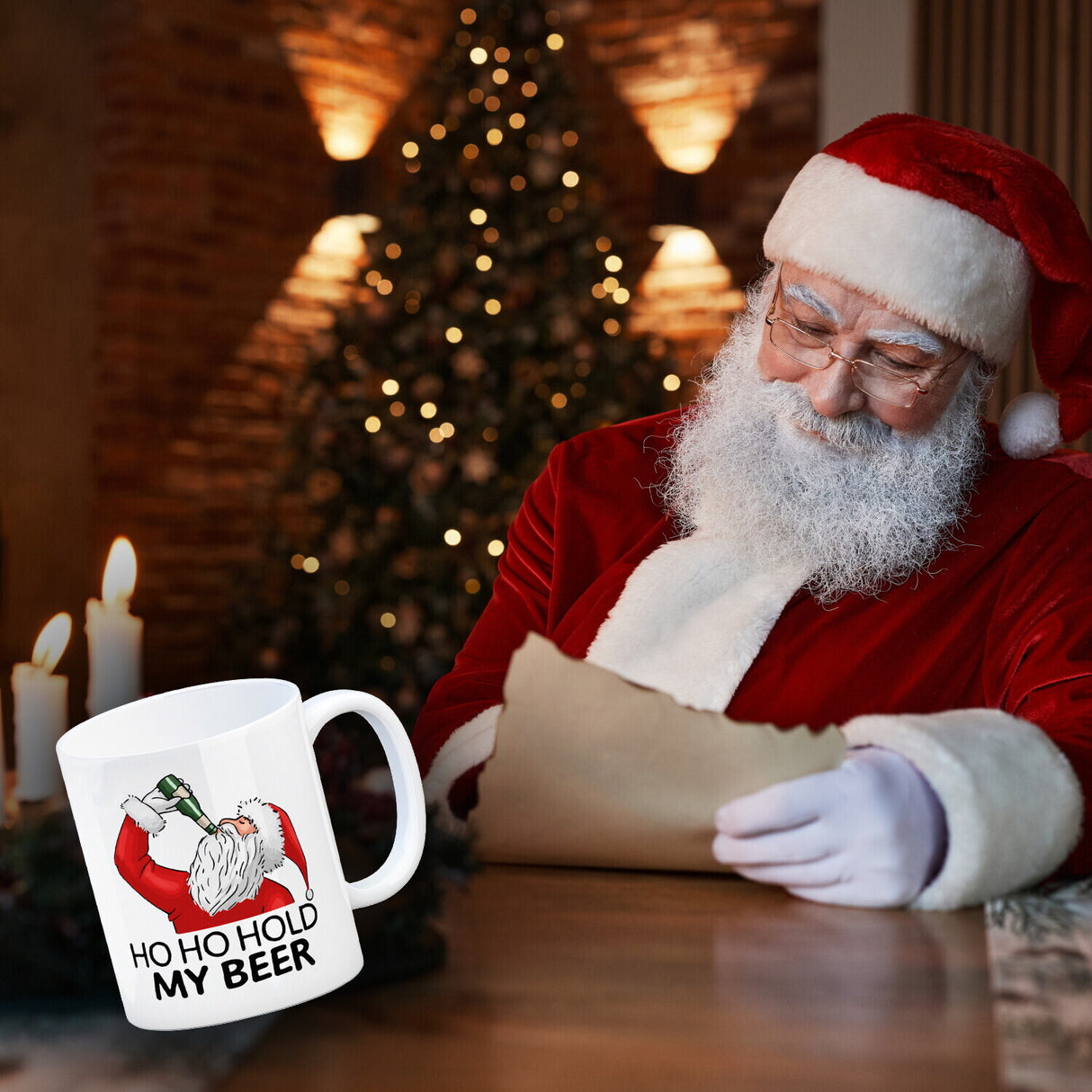 Ho Ho hold my beer Kaffeebecher mit Weihnachtsmann Motiv