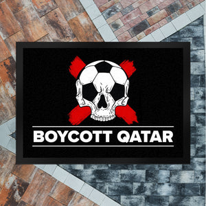 Boycott Qatar Fußmatte mit Fußball-Totenkopf