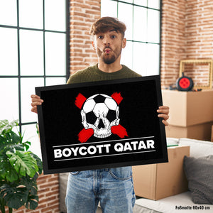 Boycott Qatar Fußmatte mit Fußball-Totenkopf