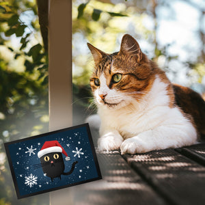 Katze mit Nikolausmütze Fußmatte