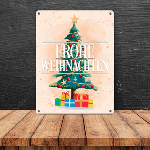 Weihnachtsbaum mit Geschenken Metallschild mit Text