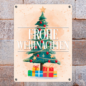 Weihnachtsbaum mit Geschenken Metallschild mit Text