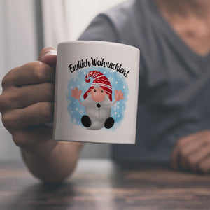 Endlich Weihnachten Kaffeebecher mit kleinem Wichtel