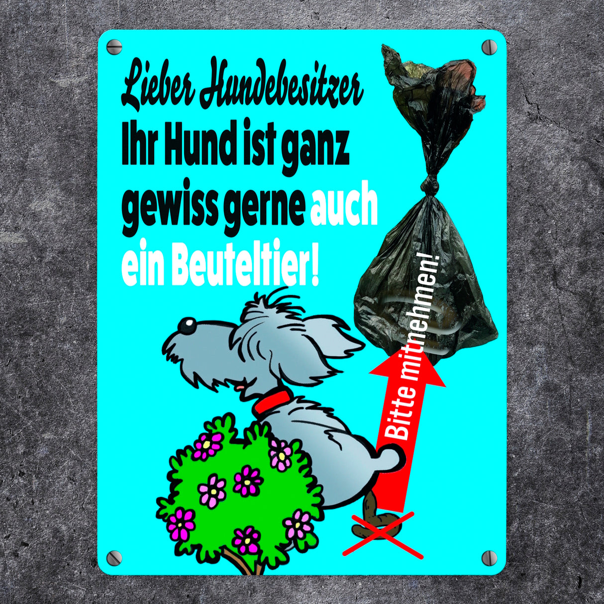 Kein Hundeklo Metallschild mit lustiger Illustration und Spruch