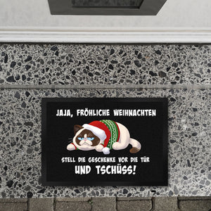 Jaja fröhliche Weihnachten mit grummeliger Katze Fußmatte