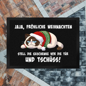 Jaja fröhliche Weihnachten mit grummeliger Katze Fußmatte