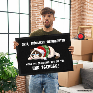 Jaja fröhliche Weihnachten mit grummeliger Katze Fußmatte