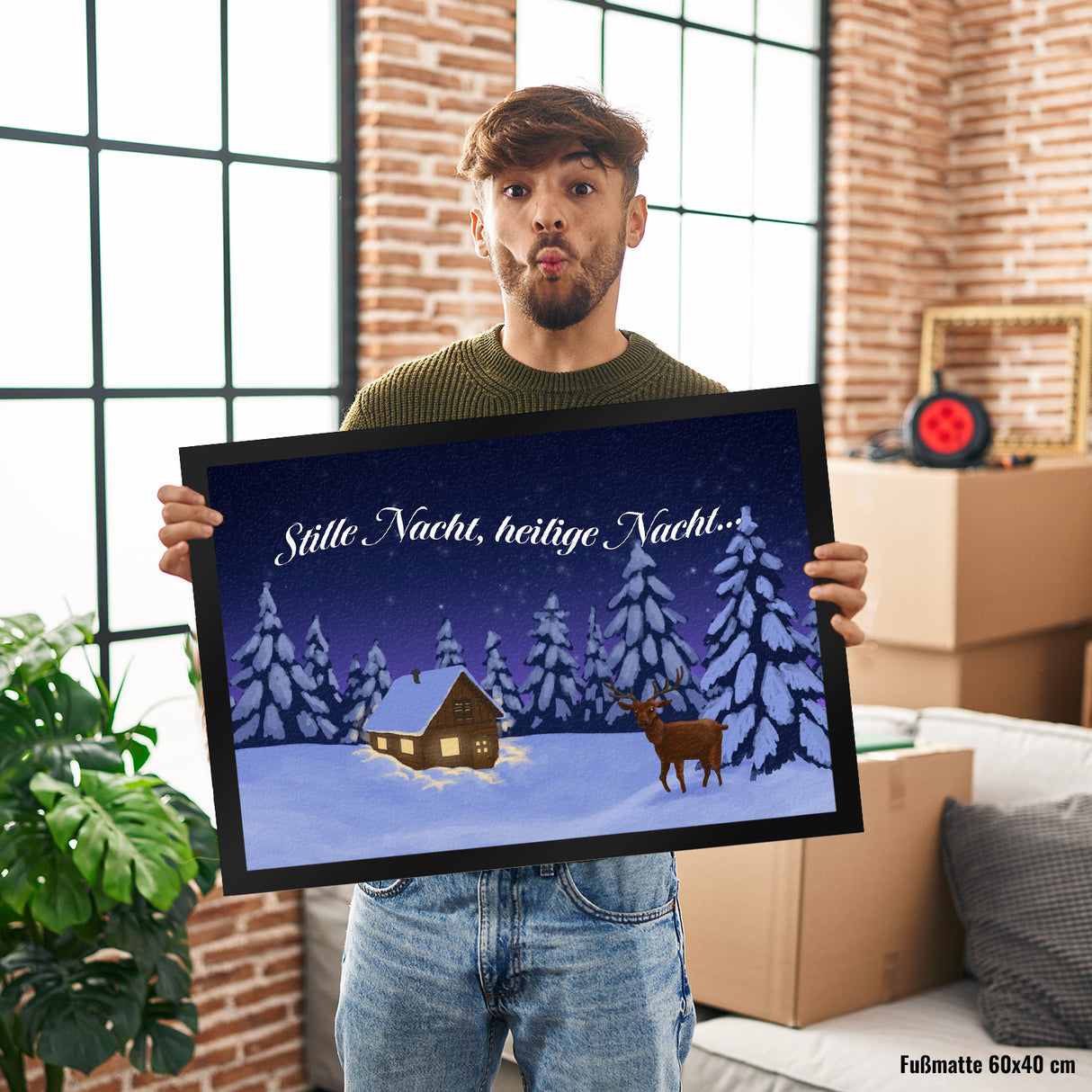 Schöne Winterlandschaft bei Nacht Fußmatte