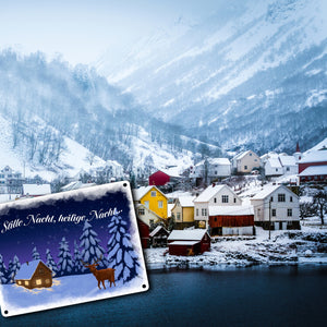 Schöne Winterlandschaft bei Nacht Metallschild