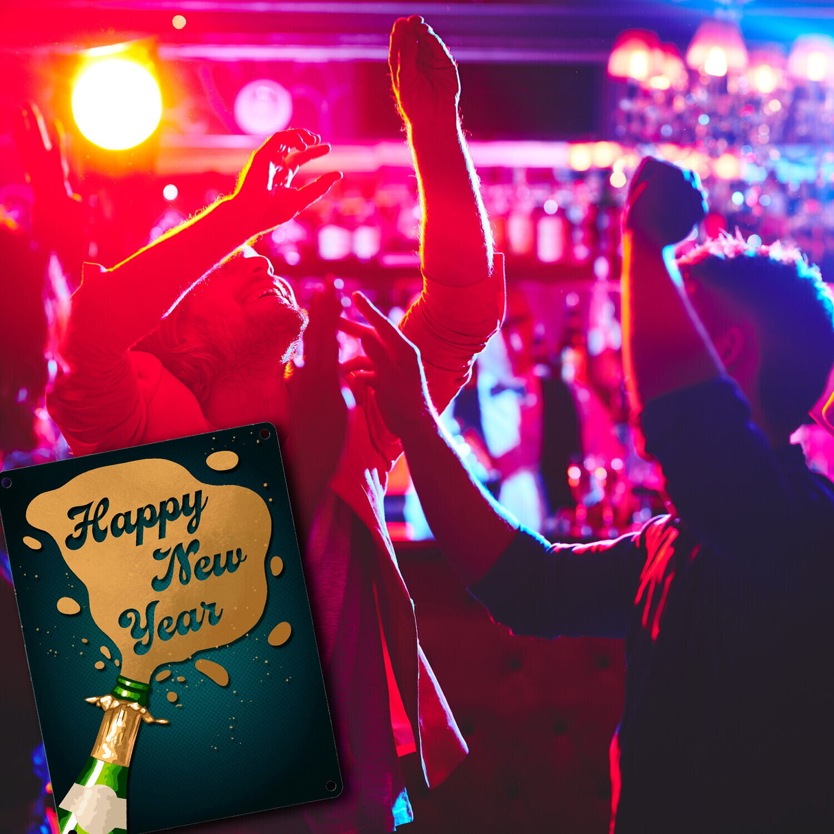 Sektflasche Happy New Year Metallschild