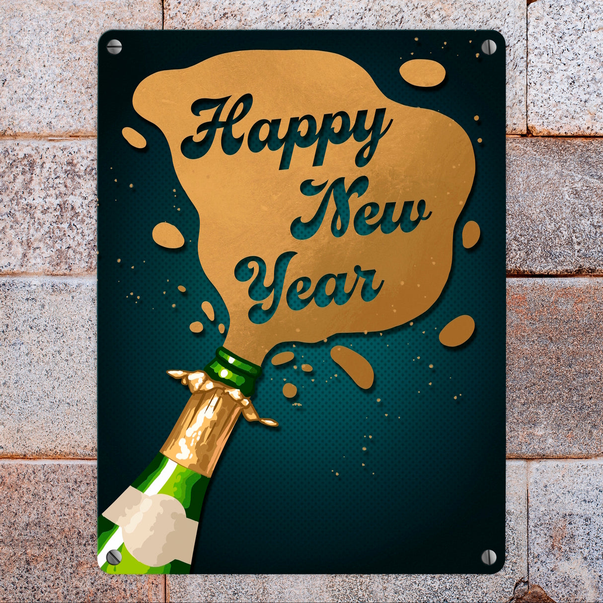 Sektflasche Happy New Year Metallschild