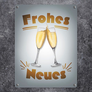 Sektgläser Prost Frohes Neues Metallschild