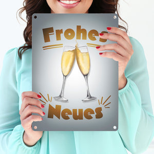 Sektgläser Prost Frohes Neues Metallschild