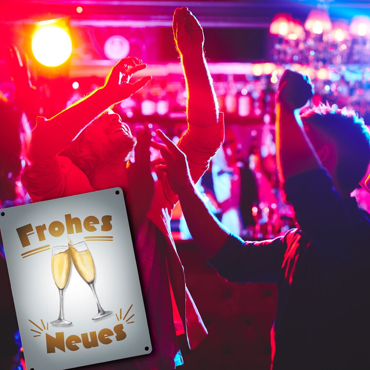 Sektgläser Prost Frohes Neues Metallschild
