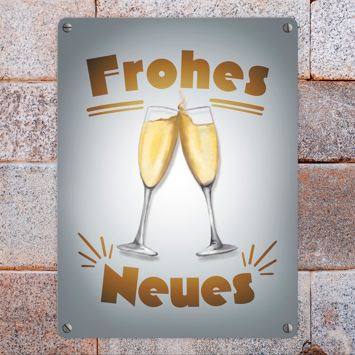 Sektgläser Prost Frohes Neues Metallschild