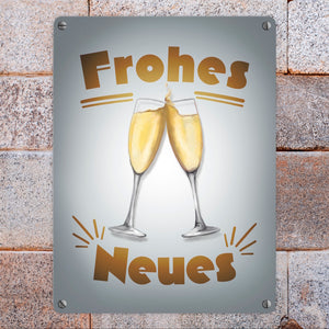 Sektgläser Prost Frohes Neues Metallschild