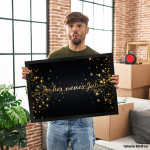 Frohes neues Jahr in gold und schwarz Fußmatte