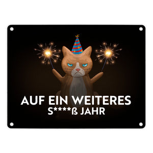 Mürrische Katze auf ein weiters s****ß Jahr Metallschild