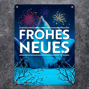 Feuerwerk über Winterlandschaft Frohes Neues Metallschild