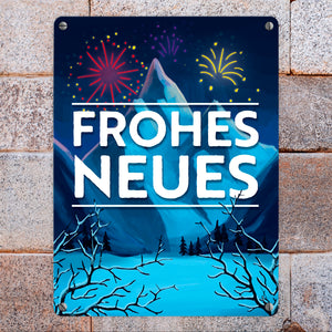 Feuerwerk über Winterlandschaft Frohes Neues Metallschild