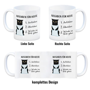 Aufgaben für heute Kaffeebecher mit müder Katze