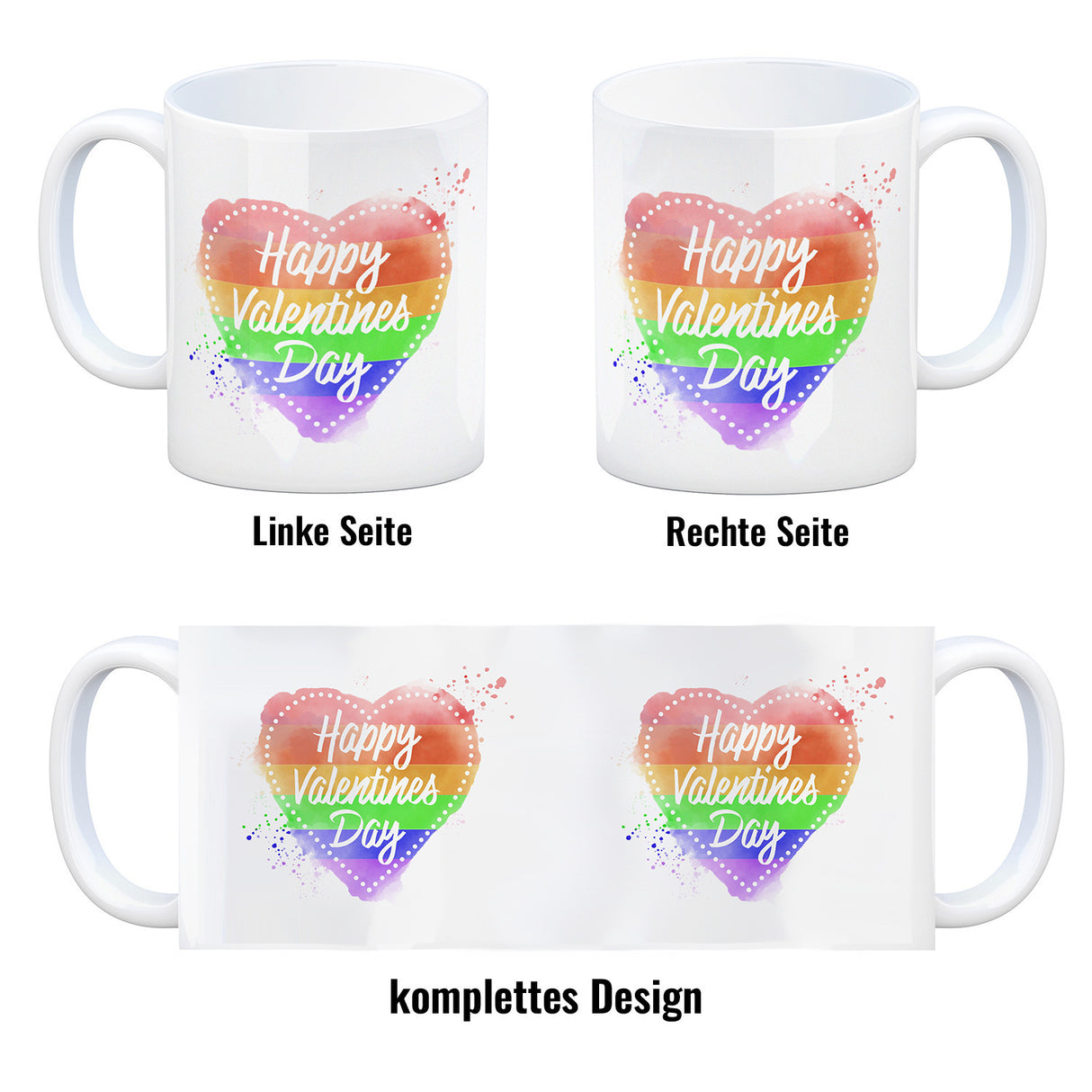 Happy Valentines Day Herz in regenbogenfarben Kaffeebecher