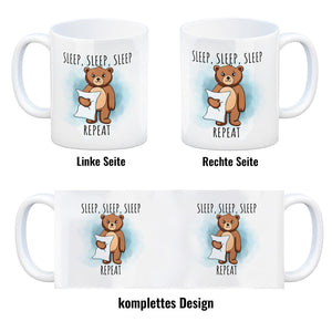 Sleep, Sleep, Sleep, Repeat niedlicher Teddybär Kaffeebecher