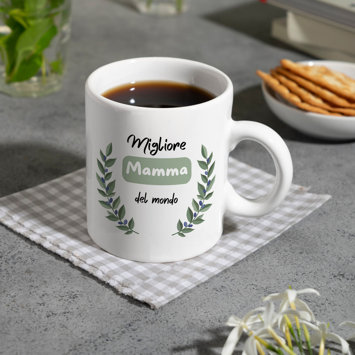 Migliore Mamma del mondo Kaffeebecher mit Olivenzweig