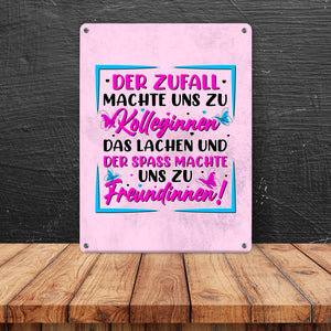 Der Zufall machte uns zu Kolleginnen Metallschild in 15x20 cm mit Spruch zum Thema Freundschaft