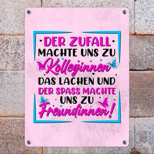Der Zufall machte uns zu Kolleginnen Metallschild in 15x20 cm mit Spruch zum Thema Freundschaft