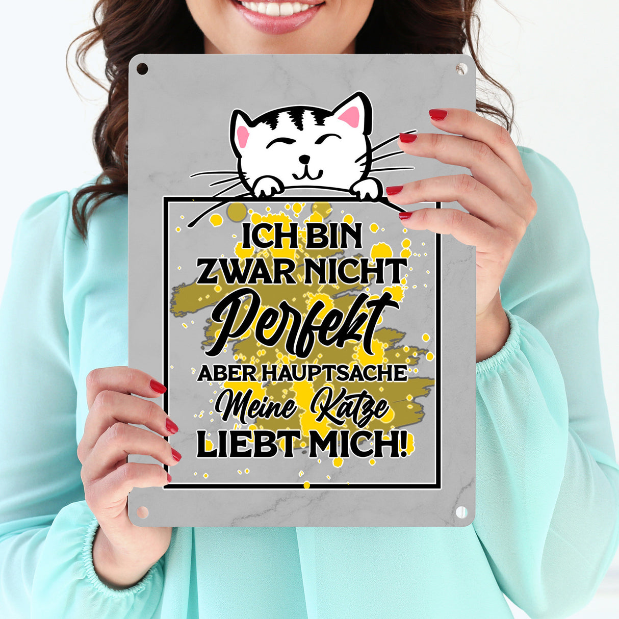 Meine Katze liebt mich Katzen Spruch Metallschild in 15x20 cm für Katzenliebhaber