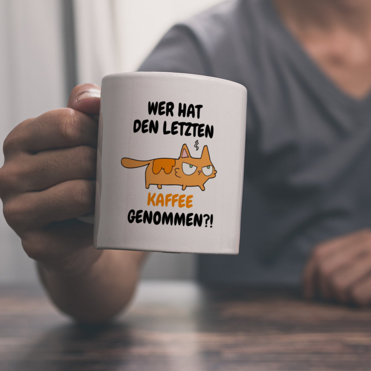 Katzen Kaffeebecher mit Spruch Wer hat den letzten Kaffee genommen?!