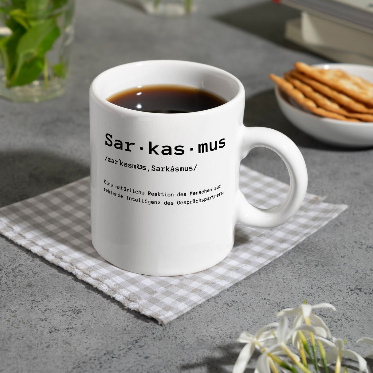 Sarkasmus Definiton Kaffeebecher mit Spruch