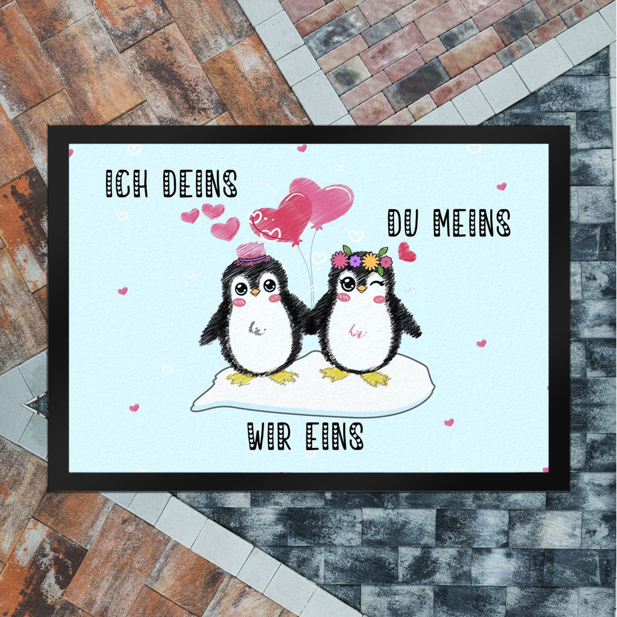 Pinguin Pärchen Fußmatte in 35x50 cm mit Spruch