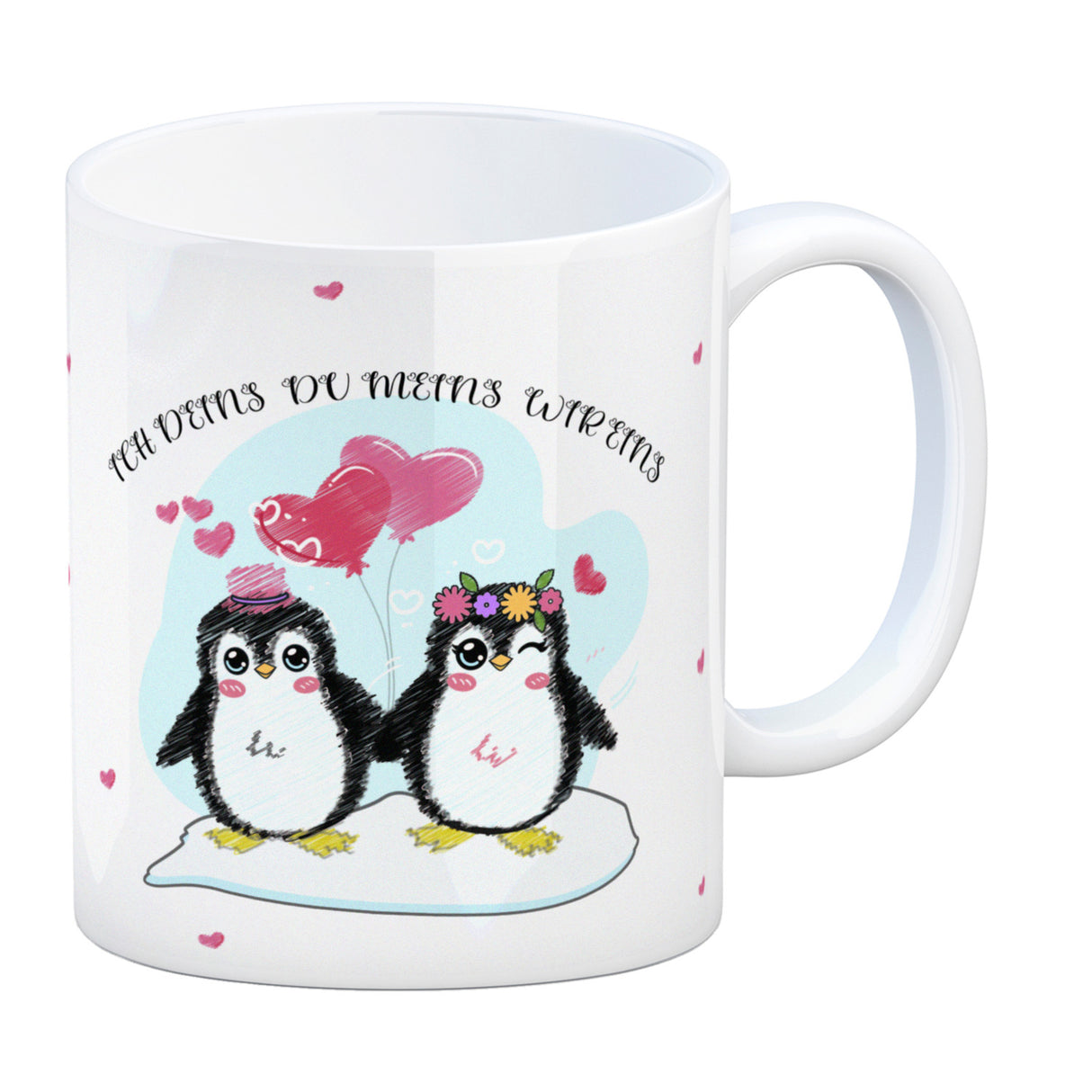 Pinguin Pärchen Kaffeebecher mit Spruch