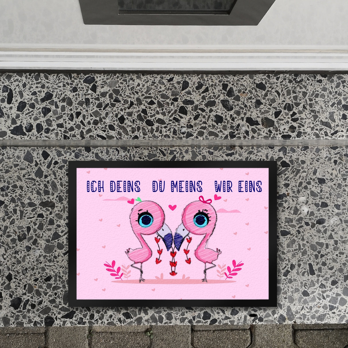 Flamingo Pärchen Fußmatte in 35x50 cm in rosa mit romantischen Spruch