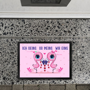 Flamingo Pärchen Fußmatte in 35x50 cm in rosa mit romantischen Spruch