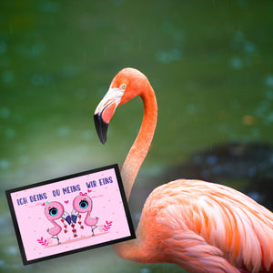 Flamingo Pärchen Fußmatte in 35x50 cm in rosa mit romantischen Spruch