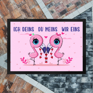 Flamingo Pärchen Fußmatte in 35x50 cm in rosa mit romantischen Spruch