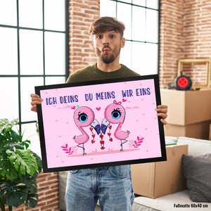 Flamingo Pärchen Fußmatte in 35x50 cm in rosa mit romantischen Spruch
