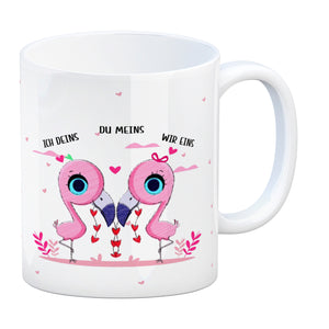 Flamingo Pärchen Kaffeebecher mit Spruch