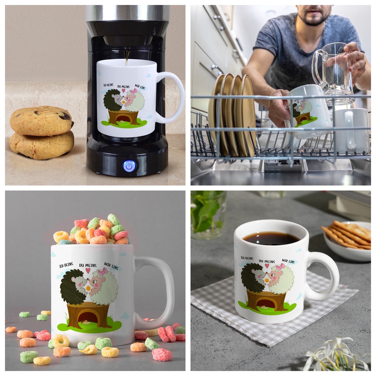 Igel Pärchen Kaffeebecher mit Spruch Ich deins du meins wir eins