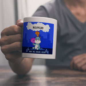 Nilpferd Kaffeebecher mit Spruch Nölpferd Was ne Kacke hier!